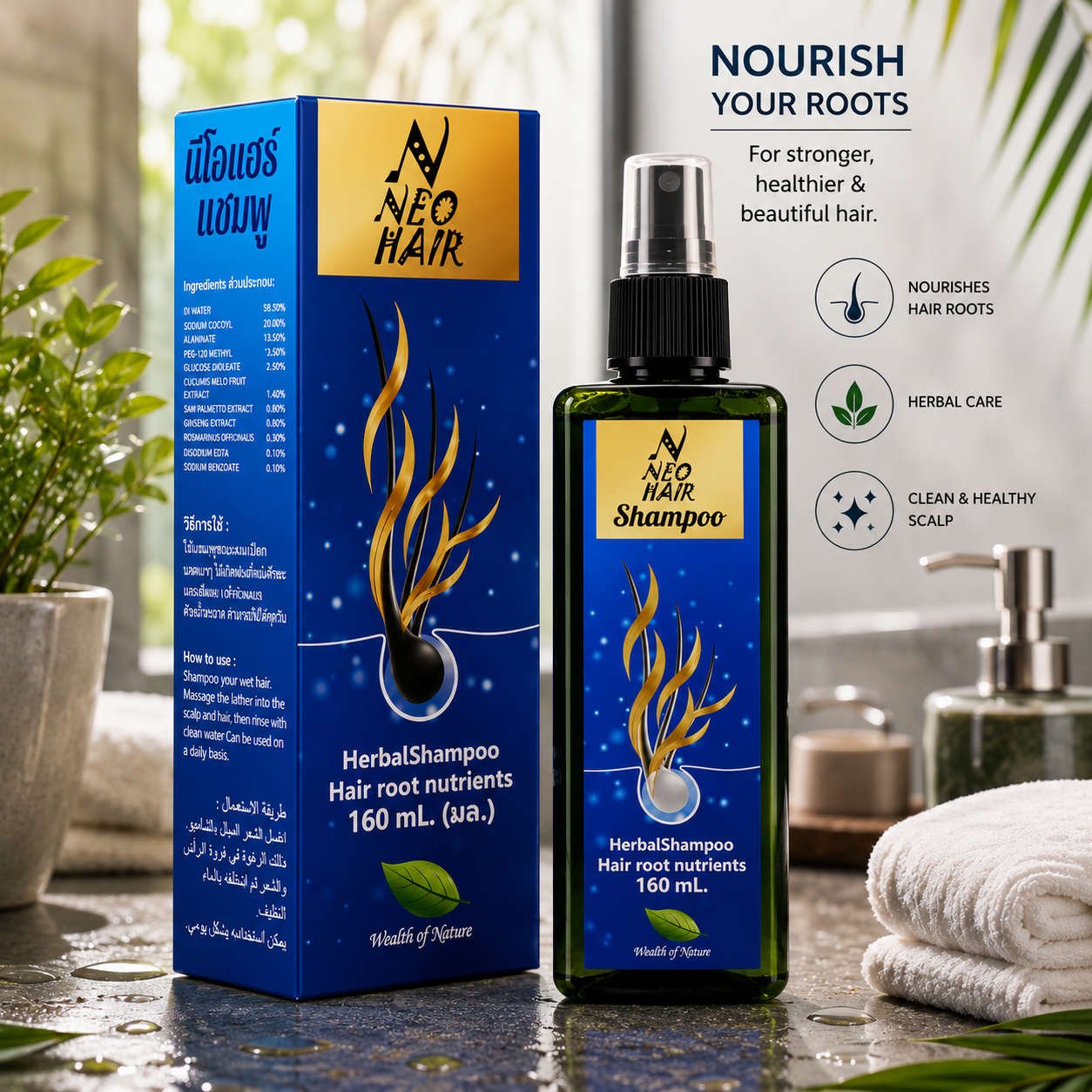 Neo Hair Shampoo 160ml – Herbal Hair & Scalp Care Shampoo Made in Thailand