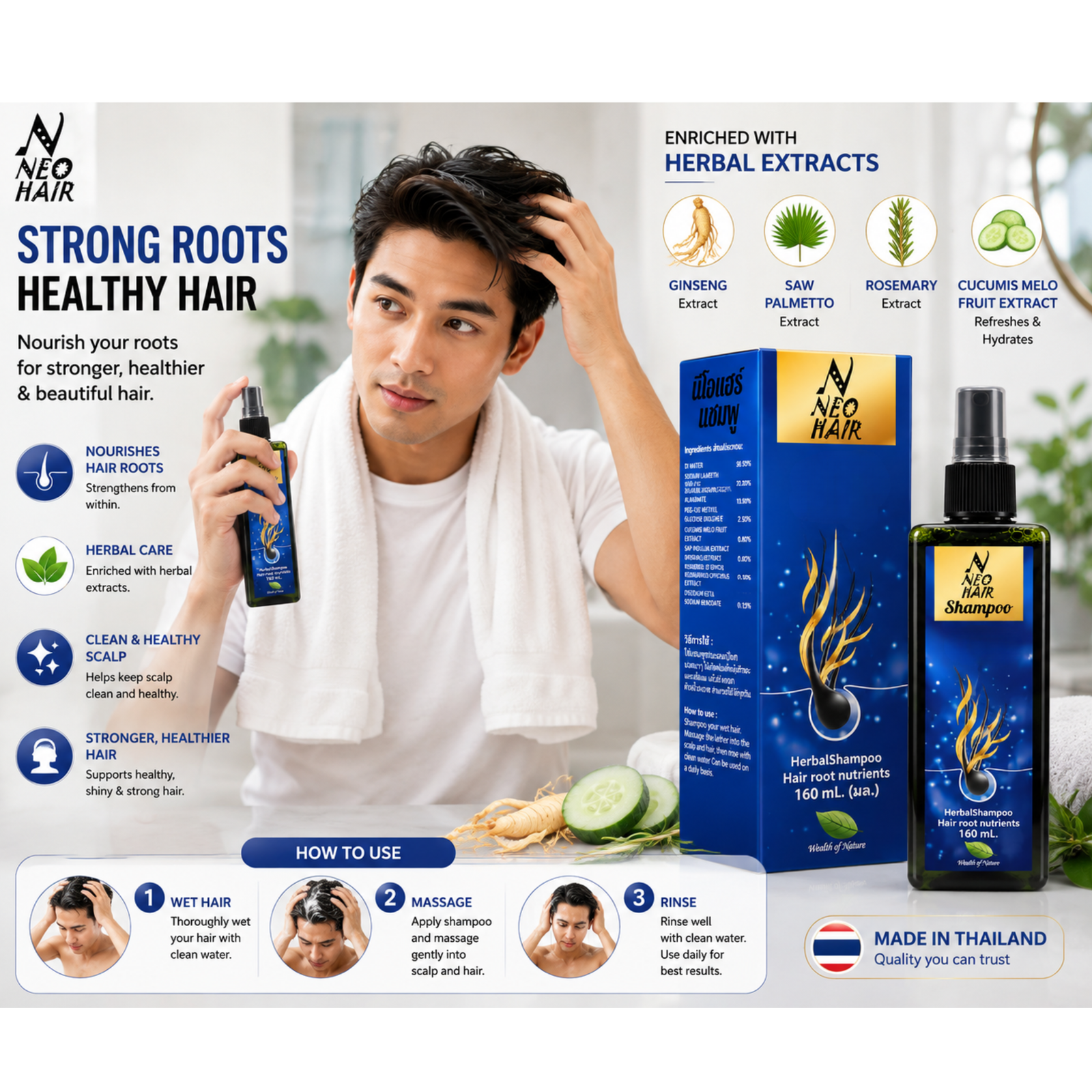 Neo Hair Shampoo 160ml – Herbal Hair & Scalp Care Shampoo Made in Thailand - Image 5